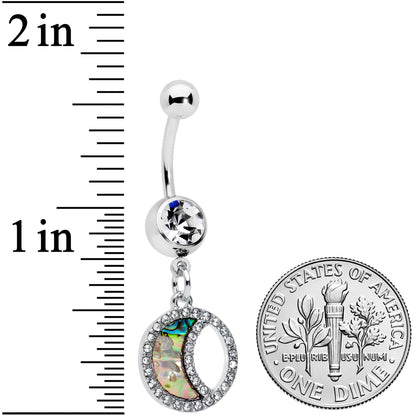 Clear Gem Iridescent Crescent Moon Dangle Belly Ring