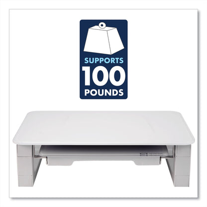 Quartet Adjustable Height Desktop Glass Monitor Riser with Dry-Erase Board, 14 x 10.25 x 2.5 to 5.25, White, Supports 100 lb