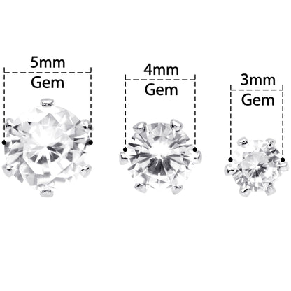 20G Clear CZ Gem 3mm to 5mm Post Stud Earring Set of 3