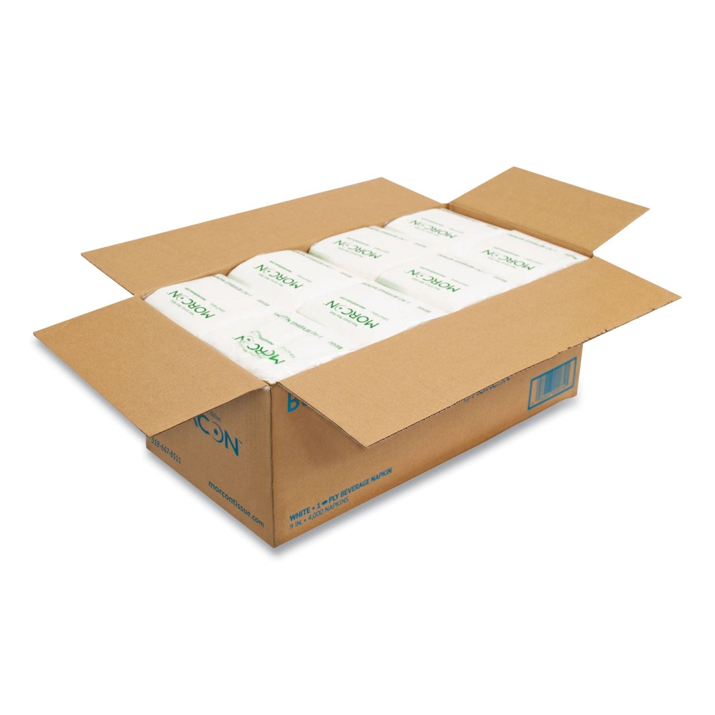 Morcon Tissue Morsoft Beverage Napkins, 9 x 9/4, White, 500/Pack, 8 Packs/Carton