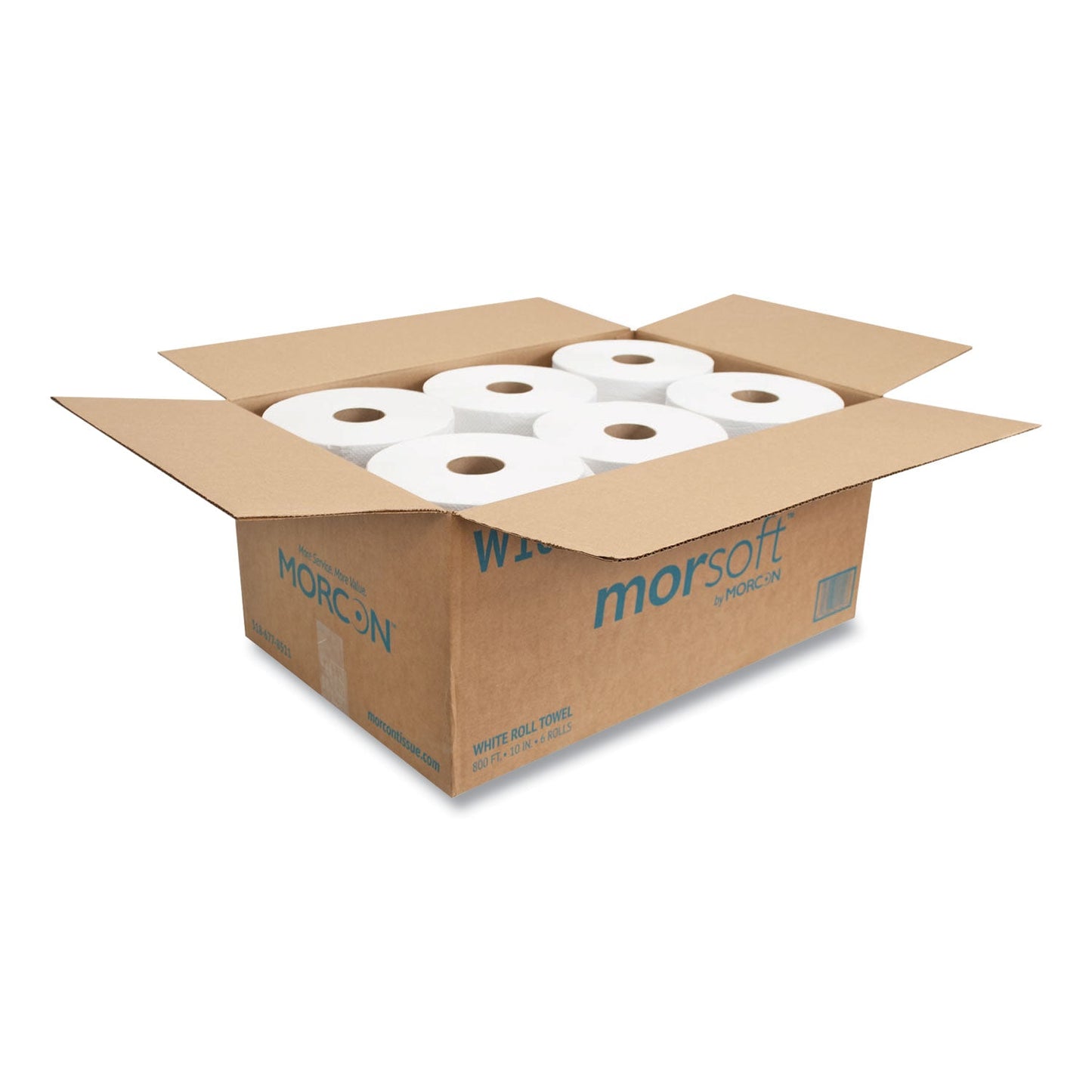 Morcon Tissue 10 Inch Roll Towels, 1-Ply, 10" x 800 ft, White, 6 Rolls/Carton
