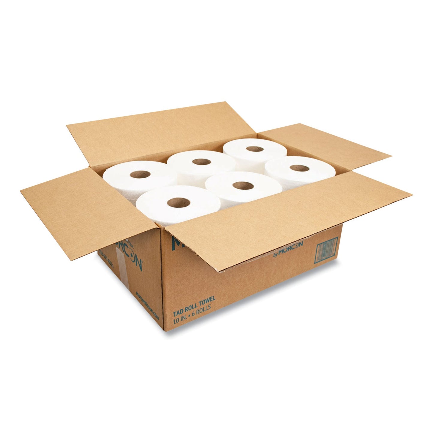 Morcon Tissue 10 Inch TAD Roll Towels, 1-Ply, 10" x 500 ft, White, 6 Rolls/Carton