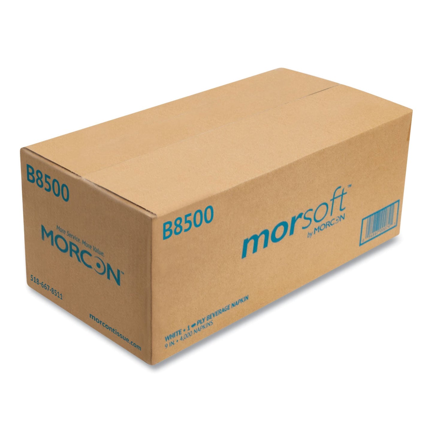 Morcon Tissue Morsoft Beverage Napkins, 9 x 9/4, White, 500/Pack, 8 Packs/Carton