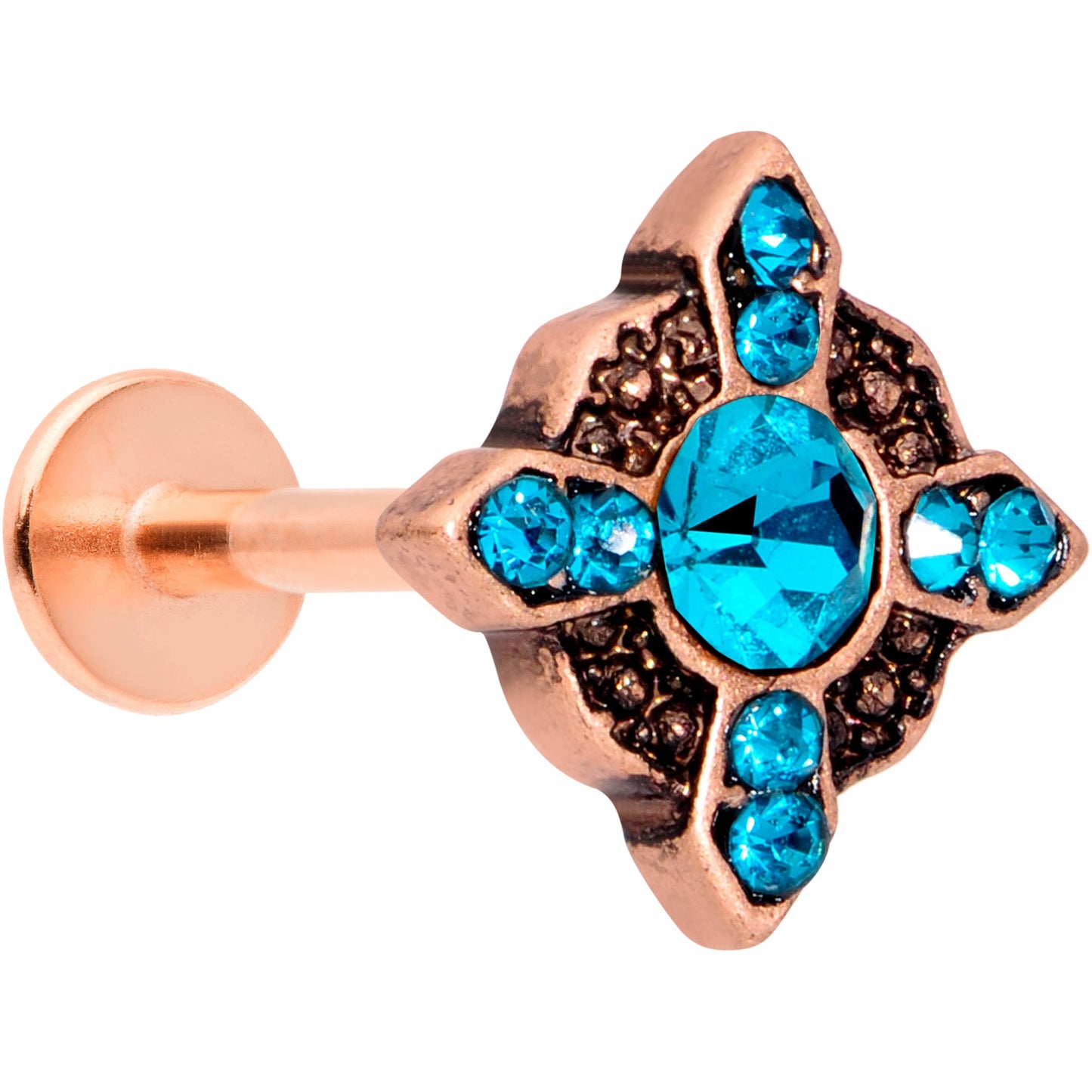 16G 6/15 Aqua Gem Rose Gold Tone Renaissance Labret Monroe Tragus