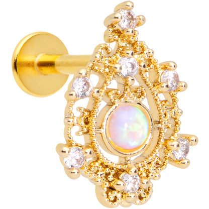 16G 5/16 White Synthetic Opal Gold Tone Labret Monroe Tragus