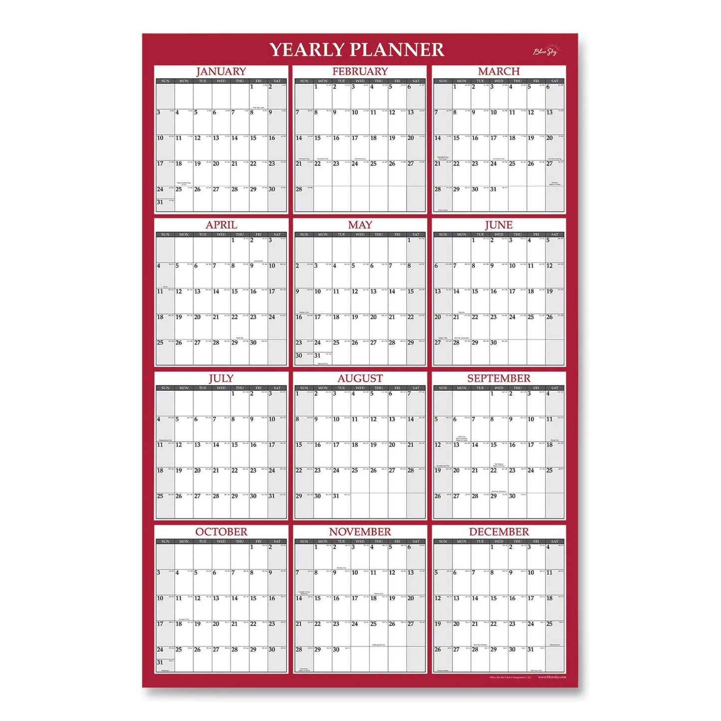Blue Sky Classic Red Laminated Erasable Wall Calendar, Classic Red Artwork, 48 x 32, White/Red/Gray Sheets, 12-Month (Jan-Dec): 2023