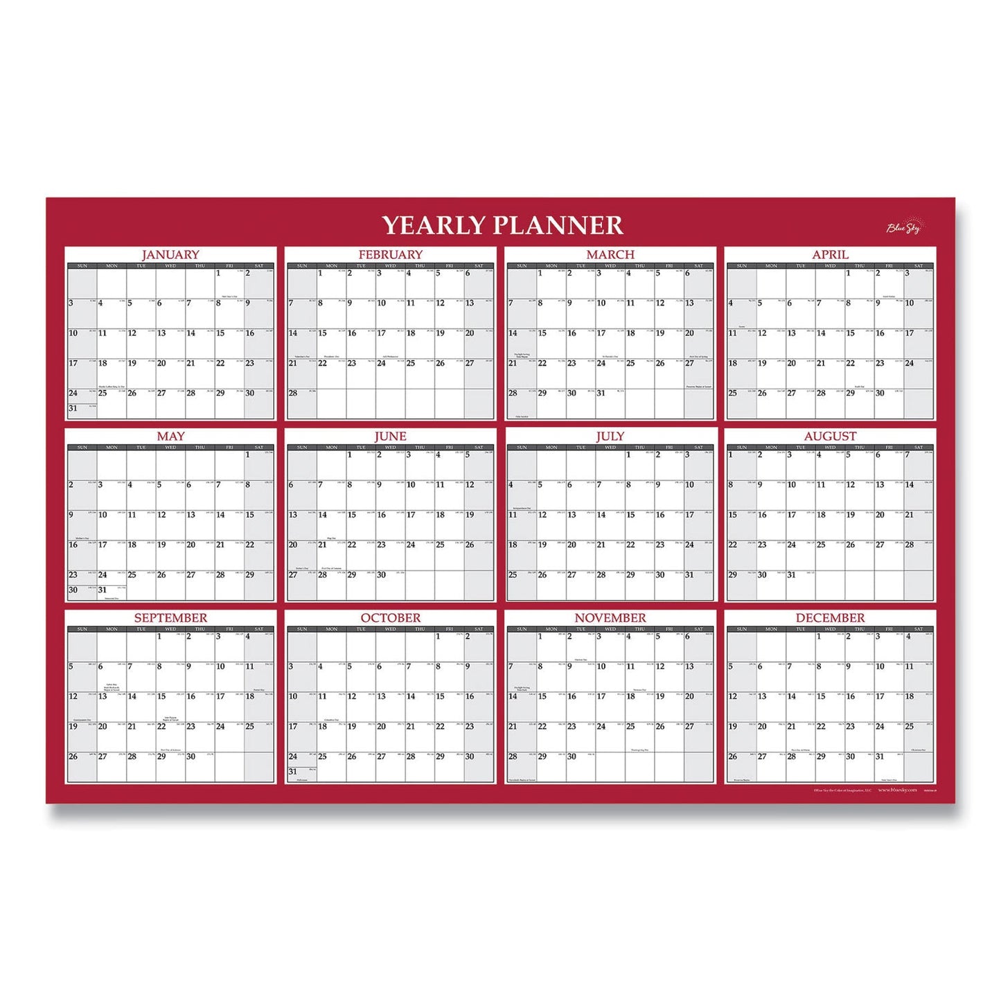 Blue Sky Classic Red Laminated Erasable Wall Calendar, Classic Red Artwork, 48 x 32, White/Red/Gray Sheets, 12-Month (Jan-Dec): 2023
