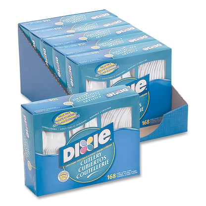 Dixie Combo Pack, Tray with White Plastic Utensils, 56 Forks, 56 Knives, 56 Spoons