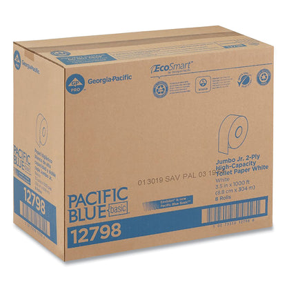 Georgia Pacific Jumbo Jr. Bathroom Tissue Roll, Septic Safe, 2-Ply, White, 3.5" x 1,000 ft, 8 Rolls/Carton