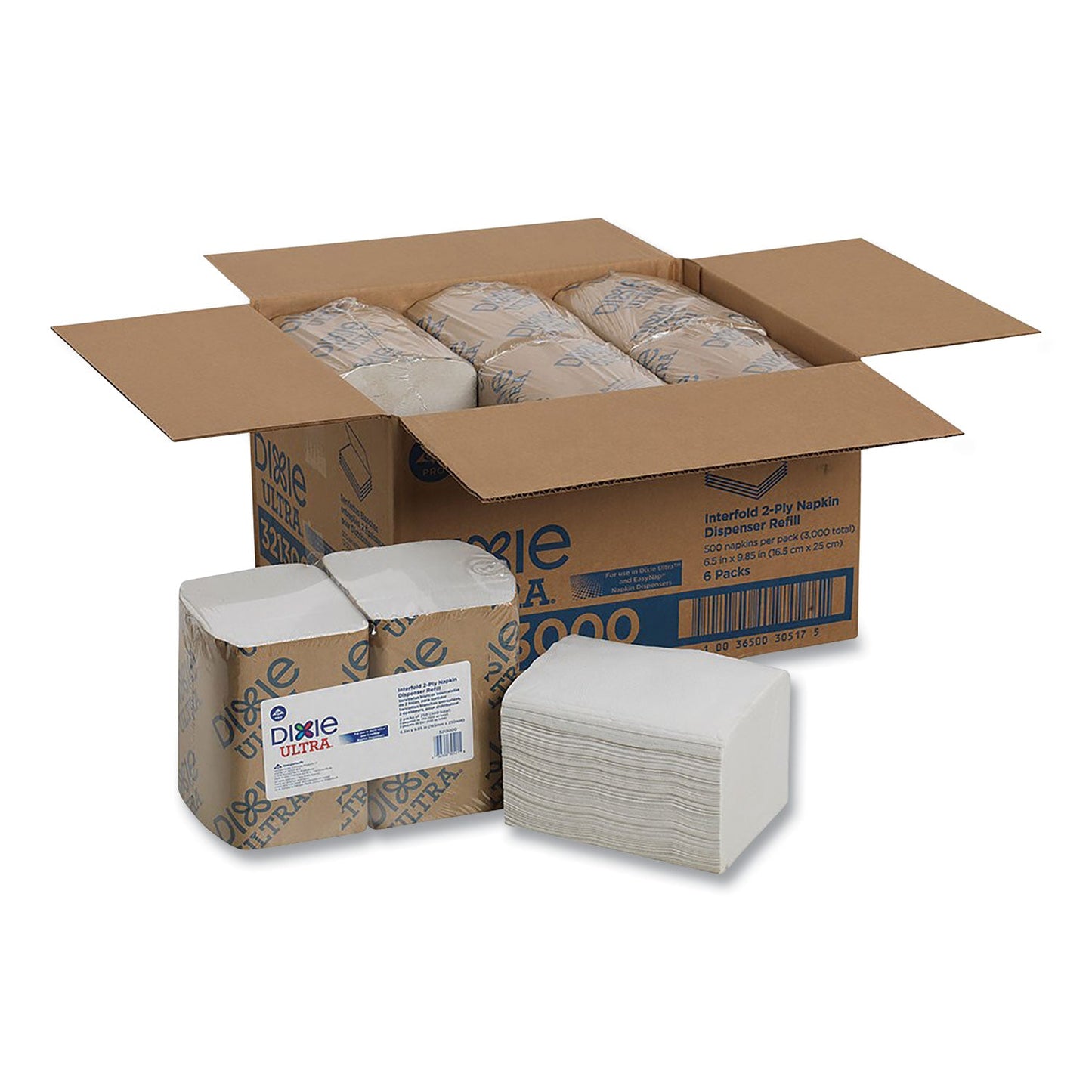 Dixie Interfold Napkin Refills, 2 Ply, 6 1/2x9 7/8, White, 500/Pk, 6 Pack/Ctn