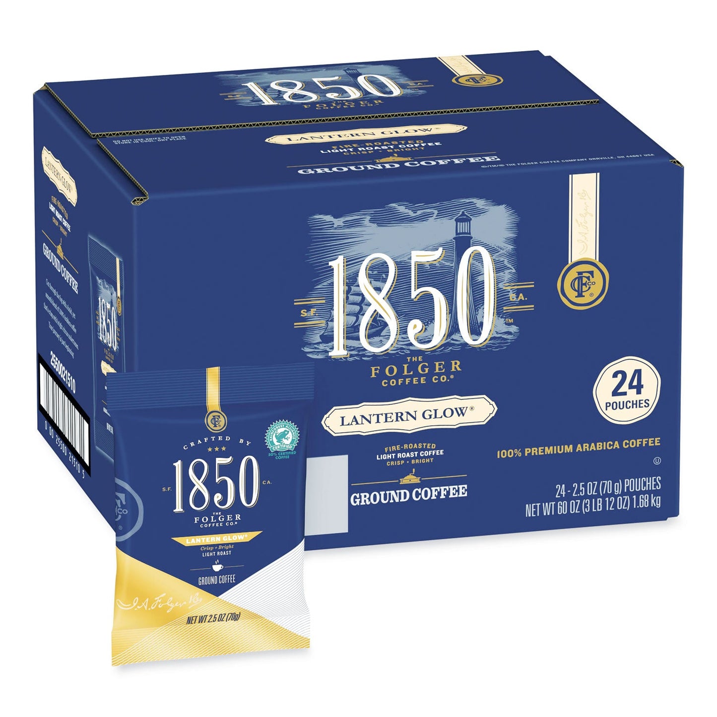 1850 Coffee Fraction Packs, Lantern Glow, Light Roast, 2.5 oz Pack, 24 Packs/Carton
