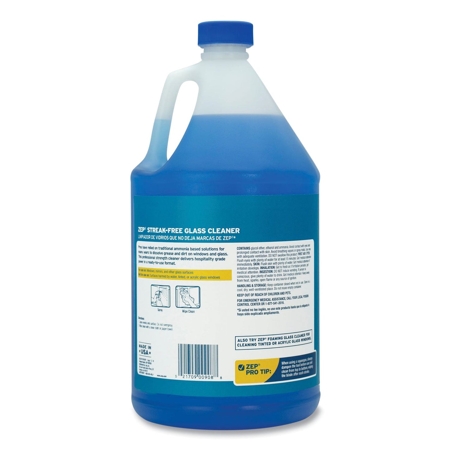 Zep Commercial Streak-Free Glass Cleaner, Pleasant Scent, 1 gal Bottle