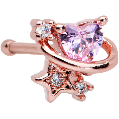 20G 1/4 Clear Pink Gem Rose Gold Tone Heart Star Nose Bone