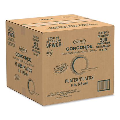 Dart Concorde Foam Plate, 9" dia, White, 125/Pack, 4 Packs/Carton