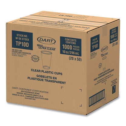 Dart Ultra Clear PET Cups, 10 oz, Tall, 50/Bag, 20 Bags/Carton