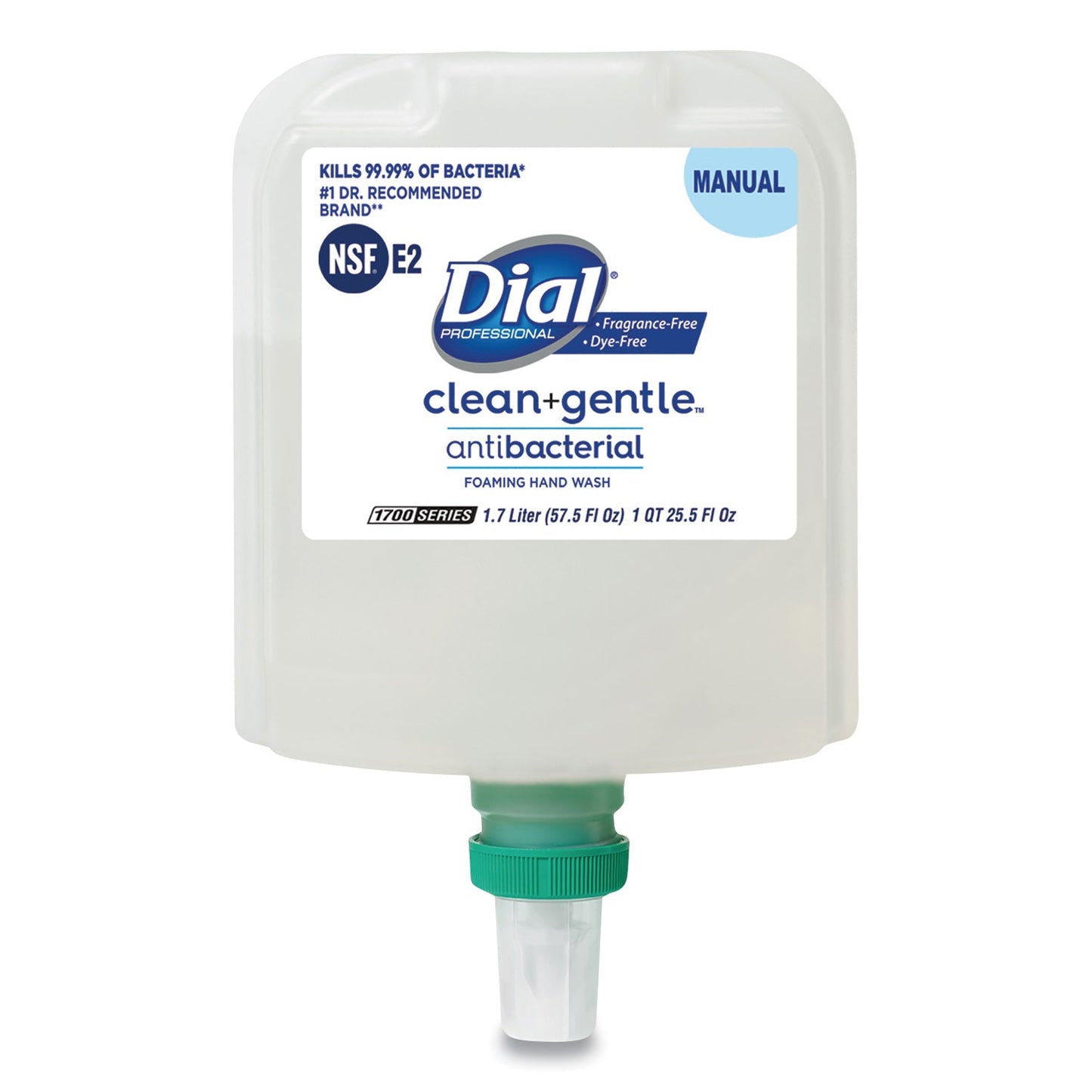 Dial Clean+Gentle Antibacterial Foaming Hand Wash Refill for Dial 1700 Dispenser, Fragrance Free, 1.7 L, 3/Carton