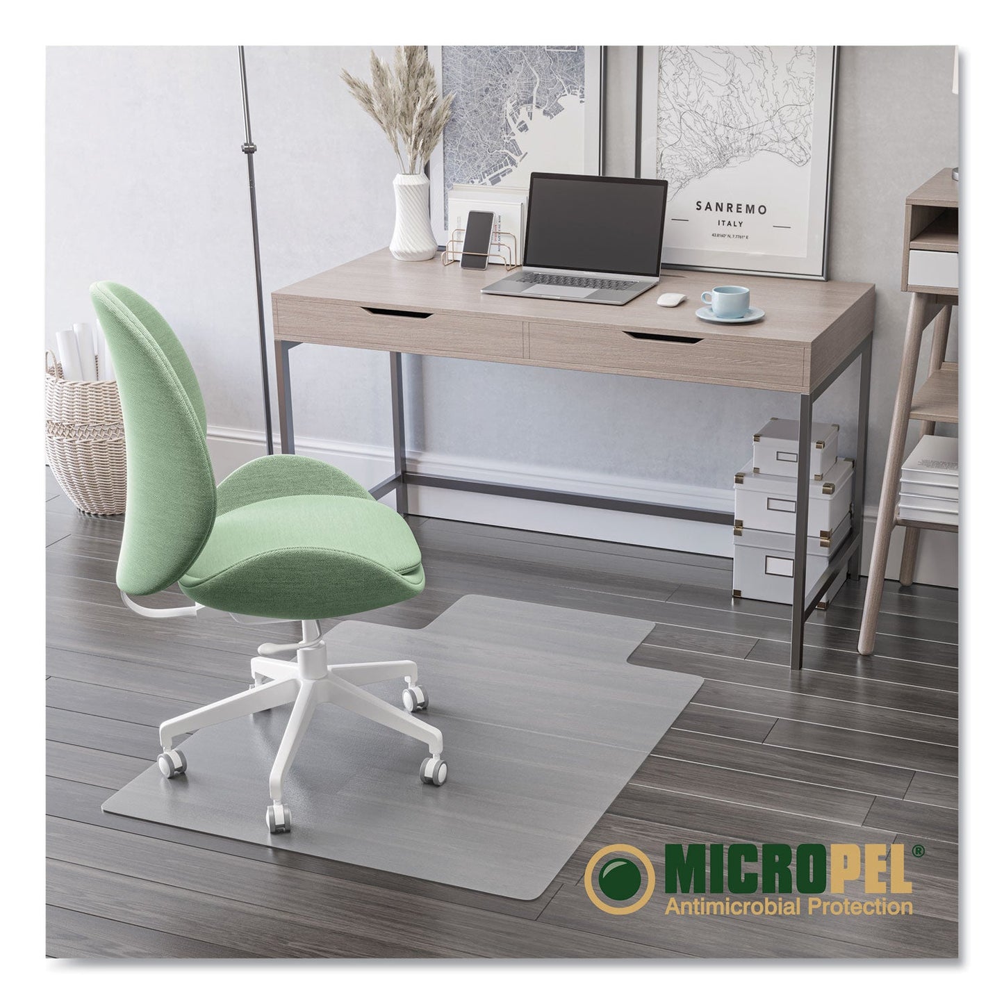 deflecto Antimicrobial Chair Mat, Rectangular, 48 x 36, Clear
