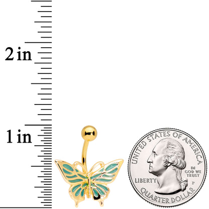 Gold Tone Green Inlay Butterfly Belly Ring