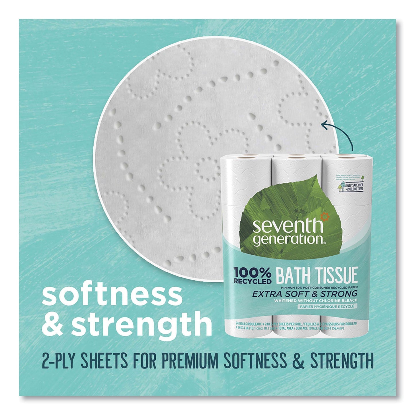 Seventh Generation 100% Recycled Bathroom Tissue, Septic Safe, 2-Ply, White, 240 Sheets/Roll, 24/Pack
