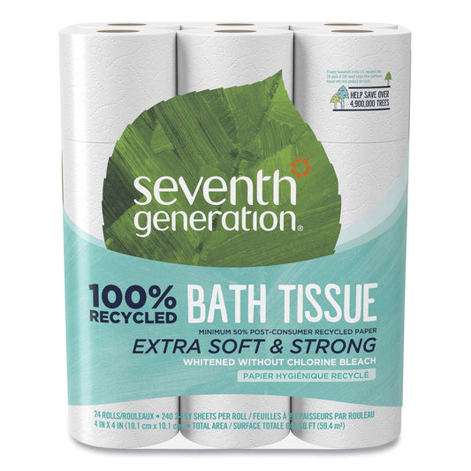 Seventh Generation 100% Recycled Bathroom Tissue, Septic Safe, 2-Ply, White, 240 Sheets/Roll, 24/Pack, 2 Packs/Carton