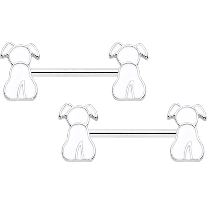 14G 9/16 White Sitting Dog Barbell Nipple Ring Set