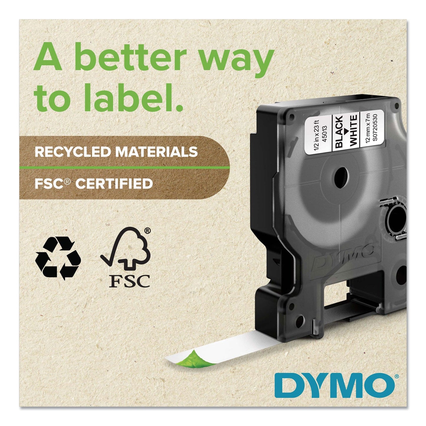 DYMO D1 Flexible Nylon Label Maker Tape, 0.5" x 11.5 ft, Black on White