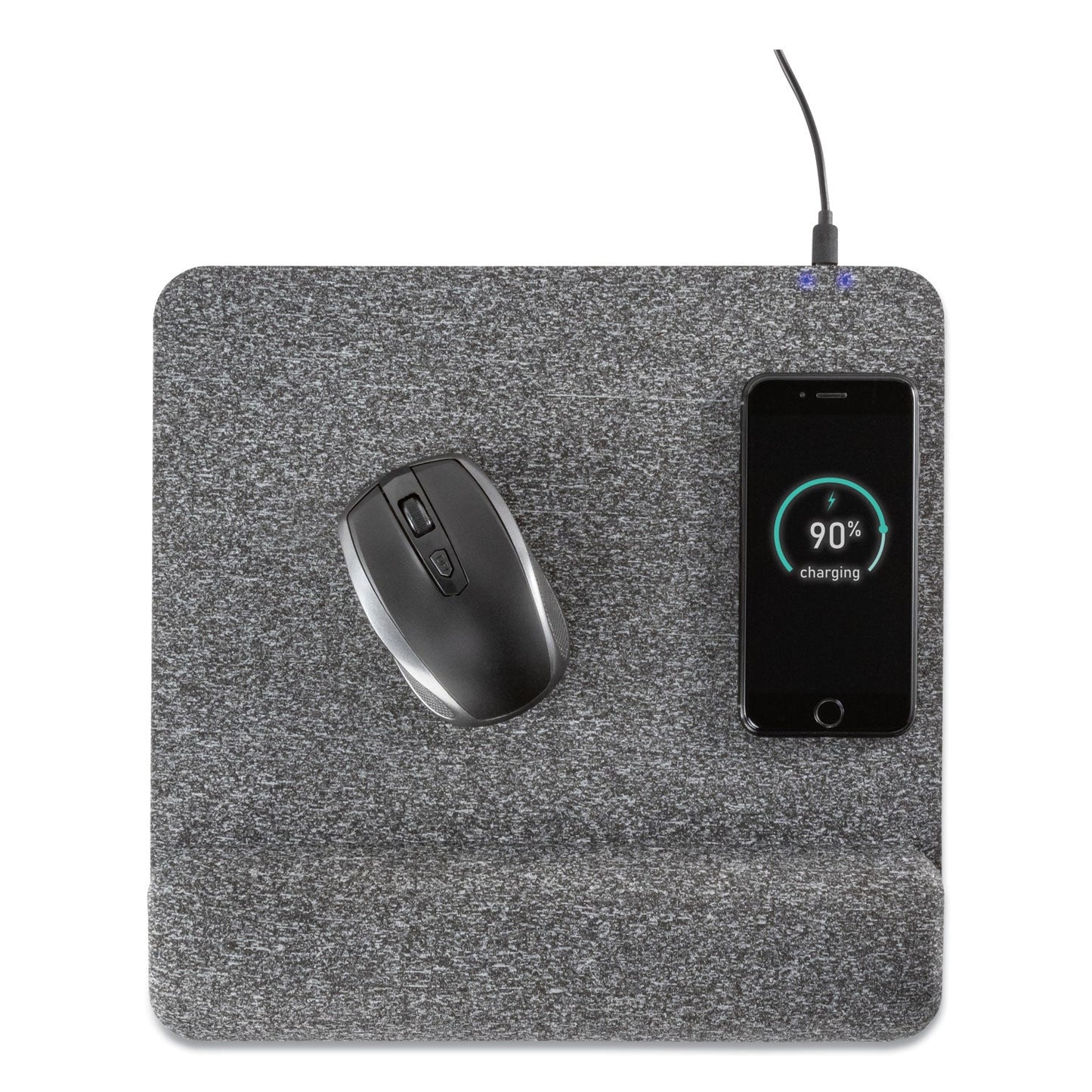 Allsop Powertrack Plush Wireless Charging Mouse Pad with Wrist Rest, 11.8 x 11.6, Gray