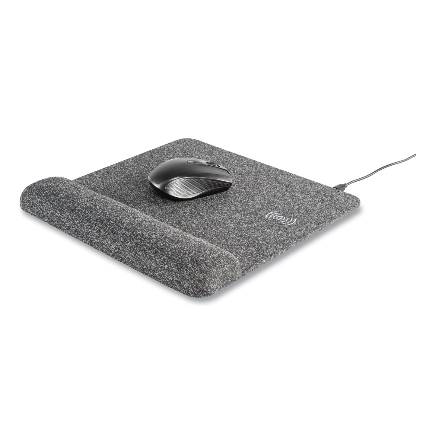 Allsop Powertrack Plush Wireless Charging Mouse Pad with Wrist Rest, 11.8 x 11.6, Gray
