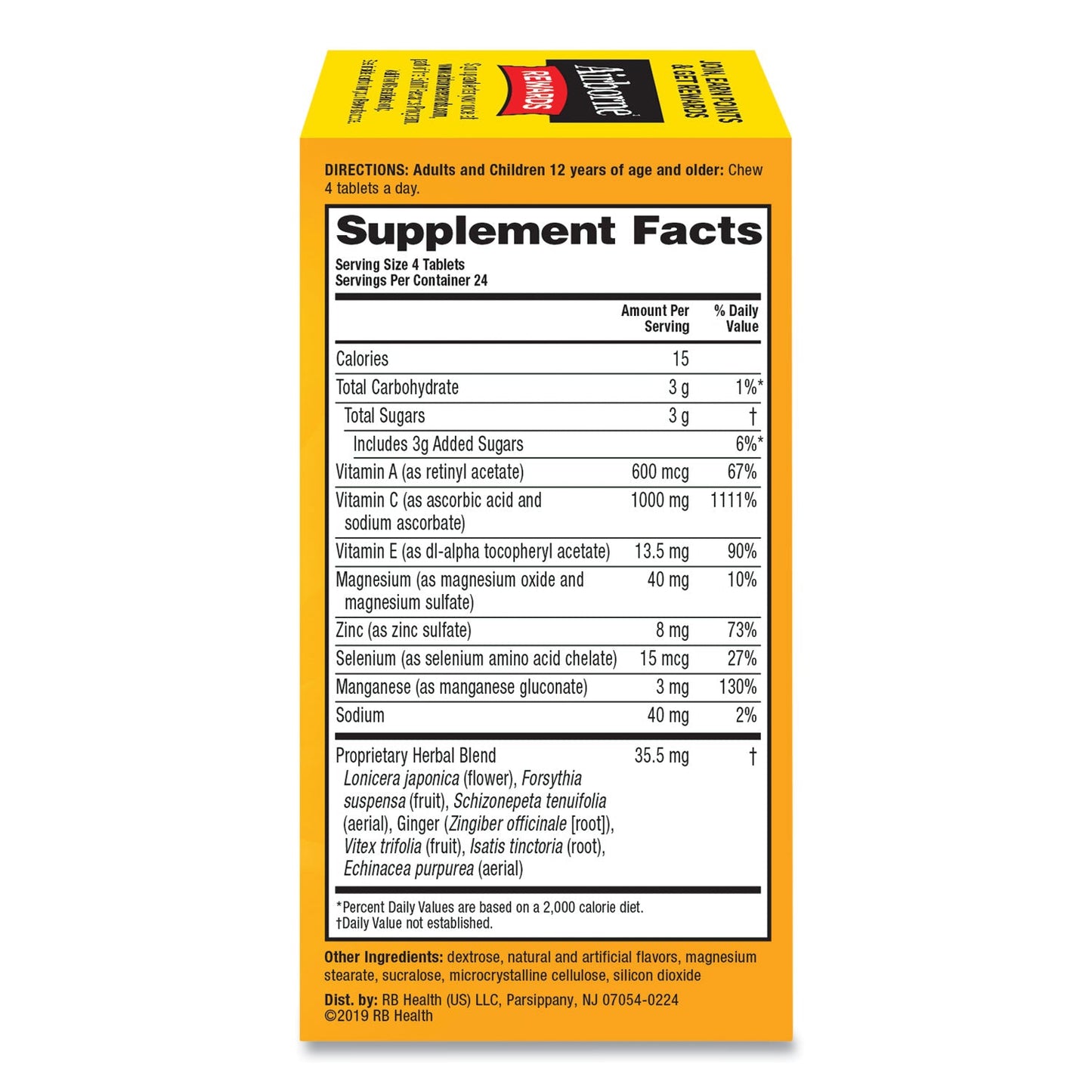 Airborne Immune Support Chewable Tablet, Citrus, 96 Count