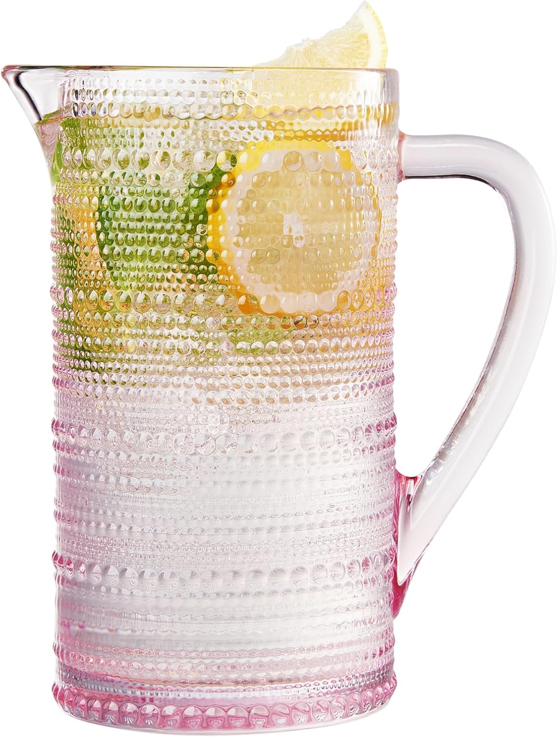 Khen Hobnail Pitcher, Vintage Style Textured Artisan Design - 7.8 Inch Pink