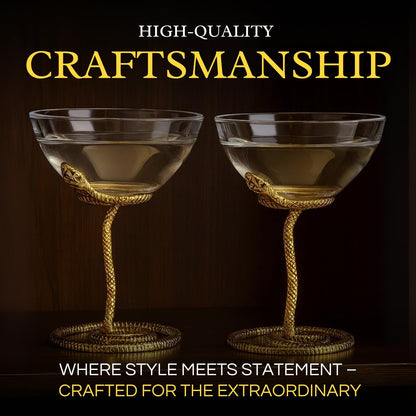Snake Serpent Cocktail Glasses - 2 Set Gold Design Unique Reptile Inspired Barware