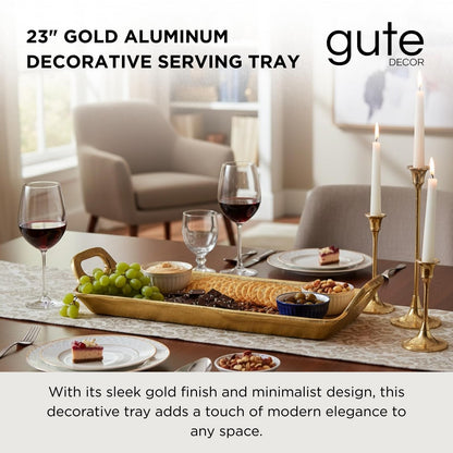 Large Brass Gold Decorative Tray with Handles, 24"