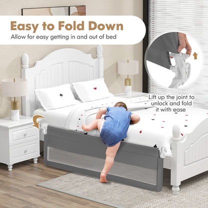 71 Inch Extra Long Swing Down Bed Guardrail with Safety Straps-Gray
