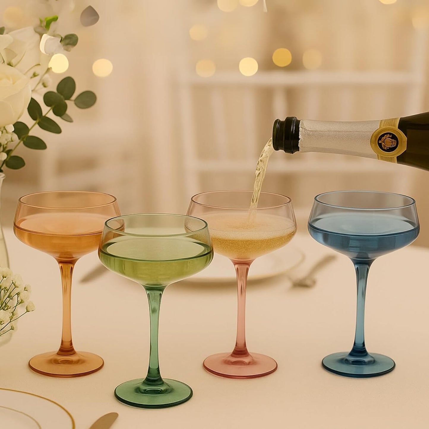 Khen Colored Acrylic Coupe Glasses – Set of 4 Stemmed 8 oz