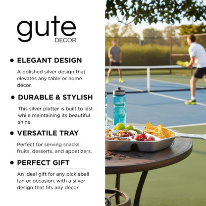 Silver Pickleball Serving Dish 13.7 Inch – Modern Decorative Tray with Heavy Polished Finish