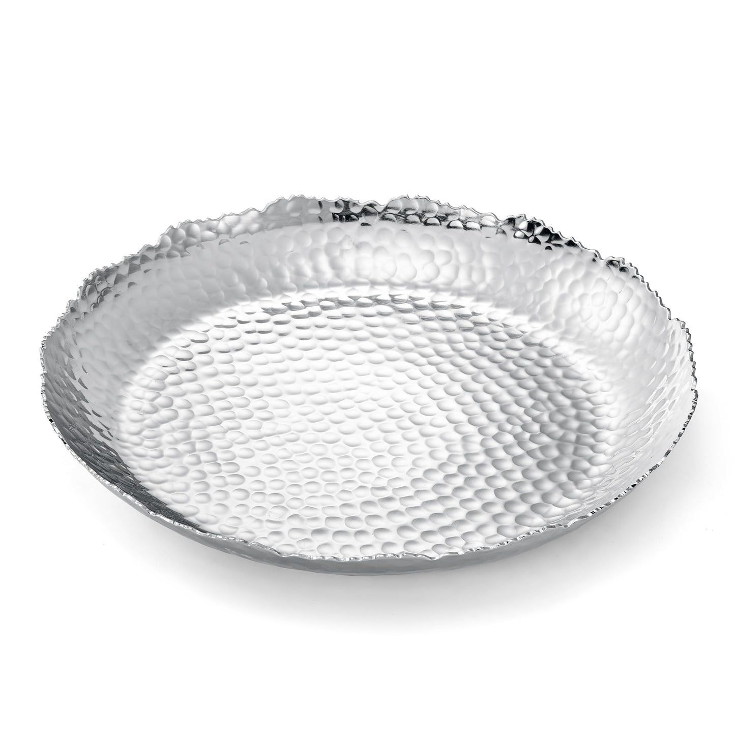 Silver Hammered Decorative Bowl Elegant Aluminum Centerpiece
