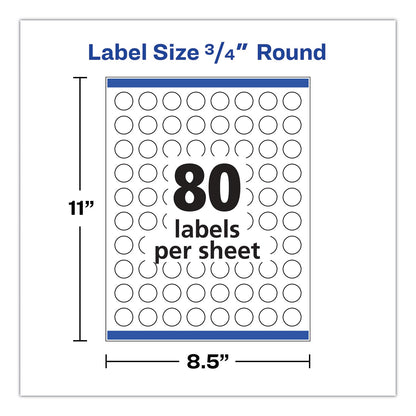 Avery Printable Self-Adhesive Permanent ID Labels w/Sure Feed, 0.75" dia, White 800/PK