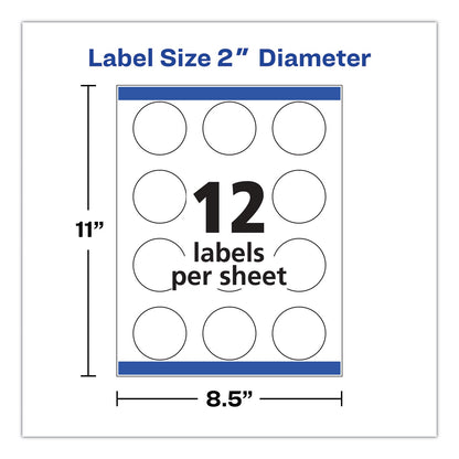 Avery Round Print-to-the Edge Labels with Sure Feed and Easy Peel, 2" dia, Glossy Clear, 120/PK