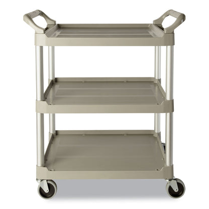 Rubbermaid Three-Shelf Service Cart, Plastic, 3 Shelves, 200 lb Capacity, 18.63" x 33.63" x 37.75", Platinum