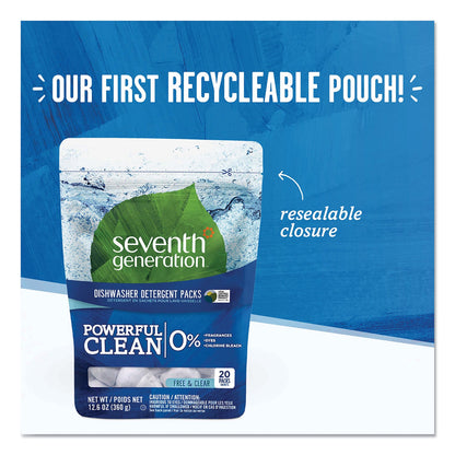 Seventh Generation Natural Dishwasher Detergent Concentrated Packs, Free and Clear, 20 Packets/Pack