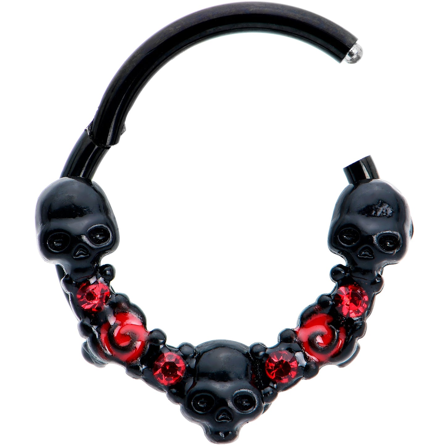16G 3/8 Red Clear CZ Gem Black Skull Halloween Hinged Segment Ring