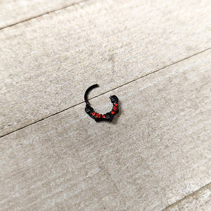 16G 3/8 Red Clear CZ Gem Black Skull Halloween Hinged Segment Ring