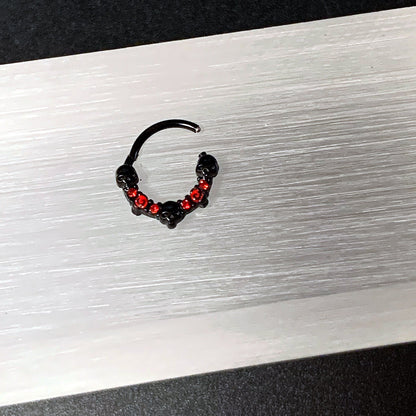 16G 3/8 Red Clear CZ Gem Black Skull Halloween Hinged Segment Ring
