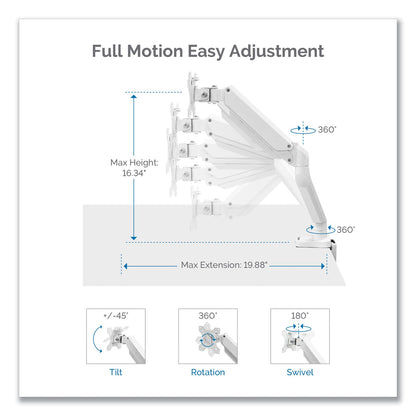 Fellowes Platinum Series Dual Monitor Arm, For 27" Monitors, 360 deg Rotation, 45 deg Tilt, 180 deg Pan, White, Supports 20 lb