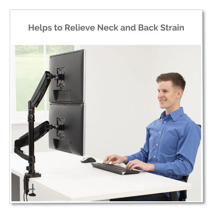 Fellowes Platinum Series Dual Stacking Arm for 27" Monitors, 360 deg Rotation, 180 deg Tilt, 360 deg Pan, Black, Supports 22 lb
