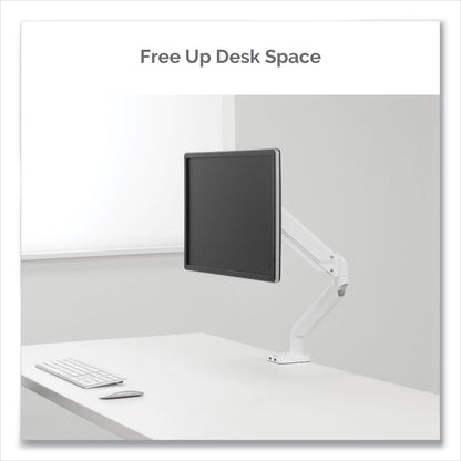 Fellowes Platinum Series Single Monitor Arm, For 27" Monitors, 360 deg Rotation, 45 deg Tilt, 180 deg Pan, White, Supports 20 lb