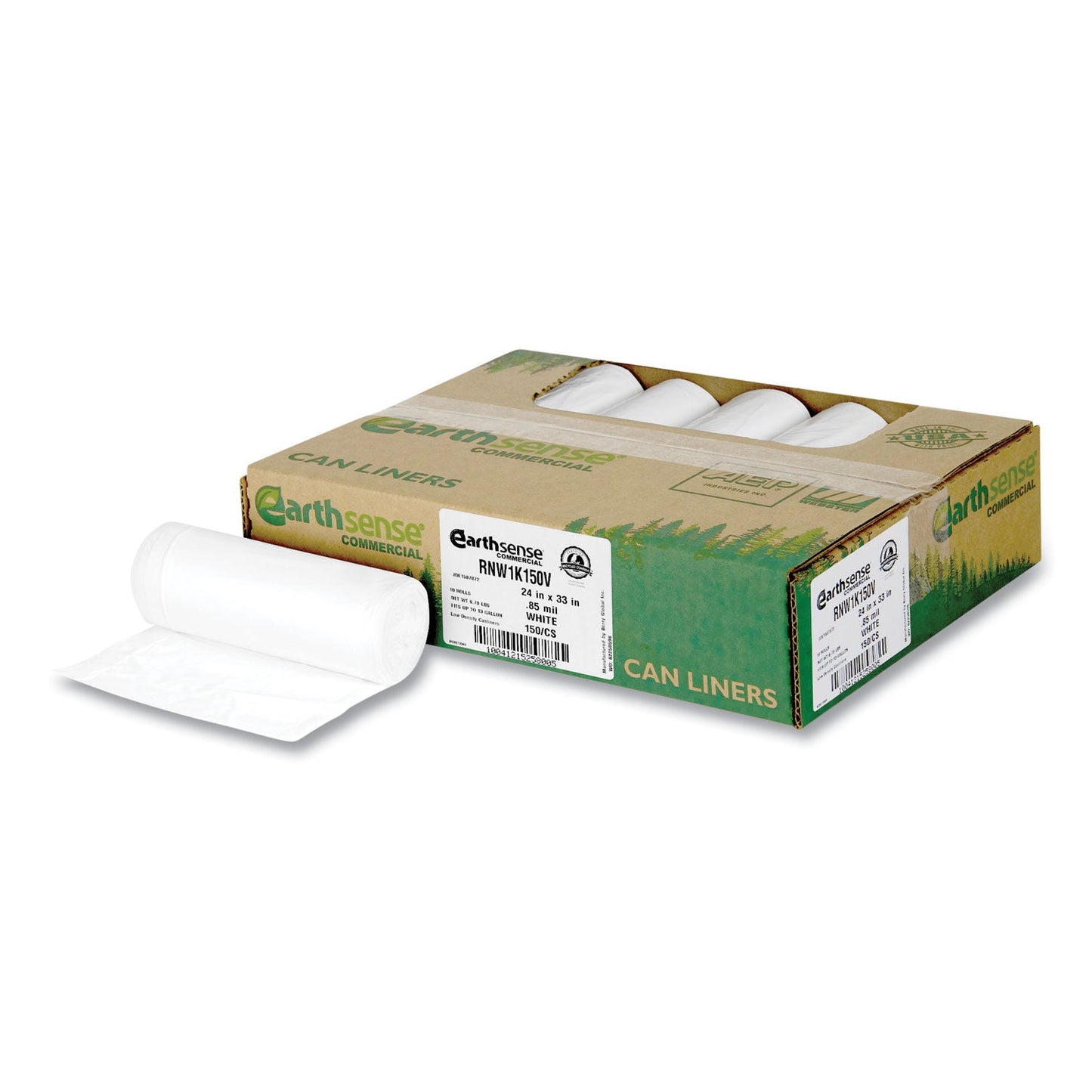 Earthsense Linear-Low-Density Recycled Tall Kitchen Bags, 13 gal, 0.85 mil, 24" x 33", White, 150/Box