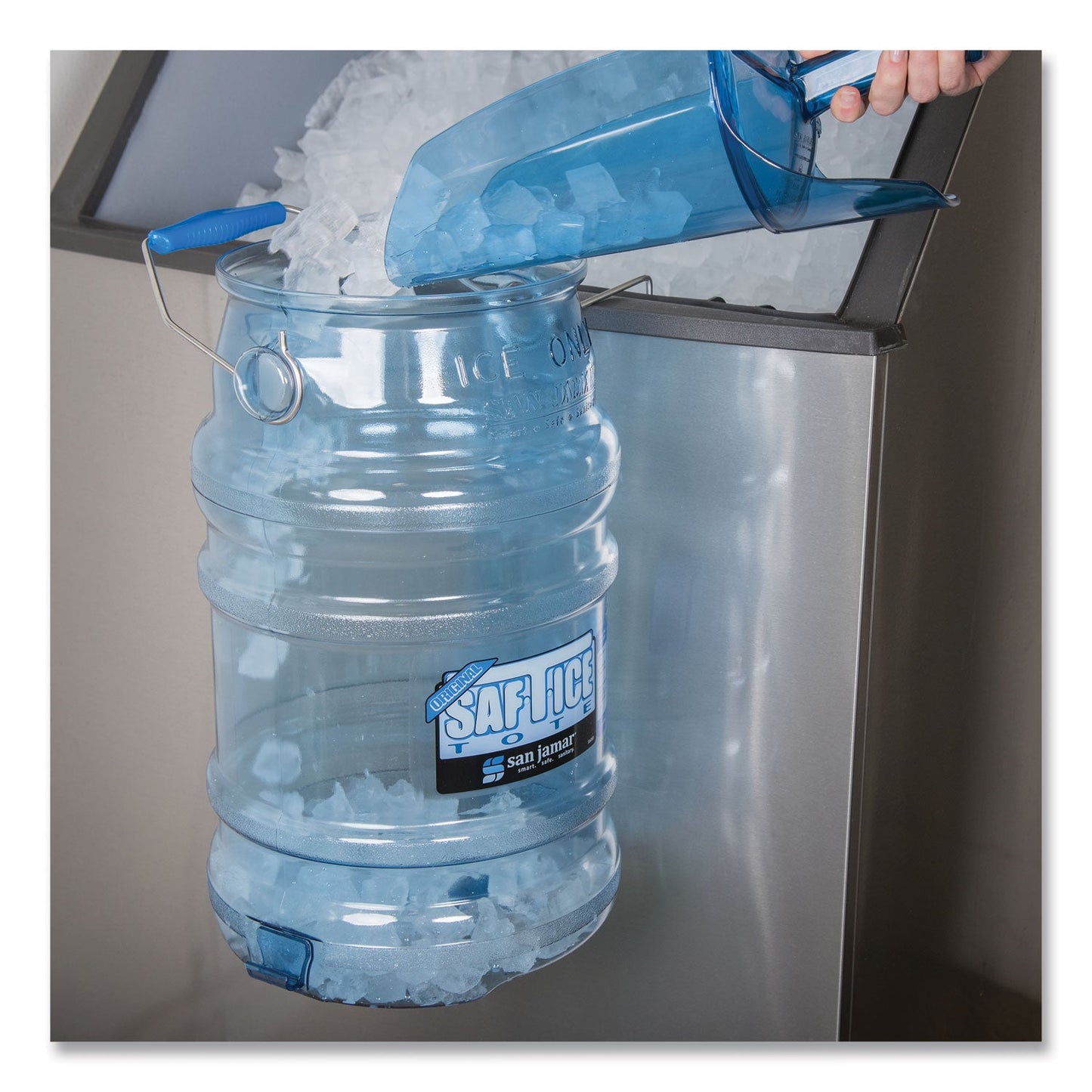 San Jamar Saf-T-Ice Tote, 6 gal, Transparent Blue