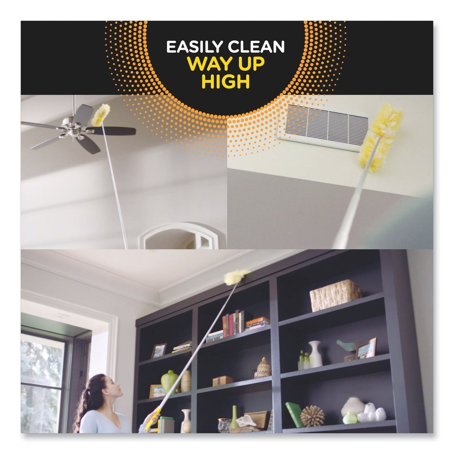 Swiffer Heavy Duty Dusters with Extendable Handle, Plastic Handle Extends to 3 ft, 1 Handle and 3 Dusters/Kit, 6 Kits/Carton