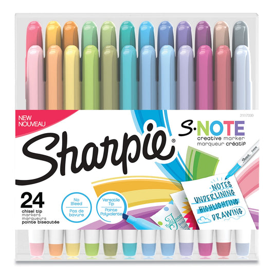Sharpie S-Note Creative Markers, Assorted Ink Colors, Chisel Tip, Assorted Barrel Colors, 24/Pack